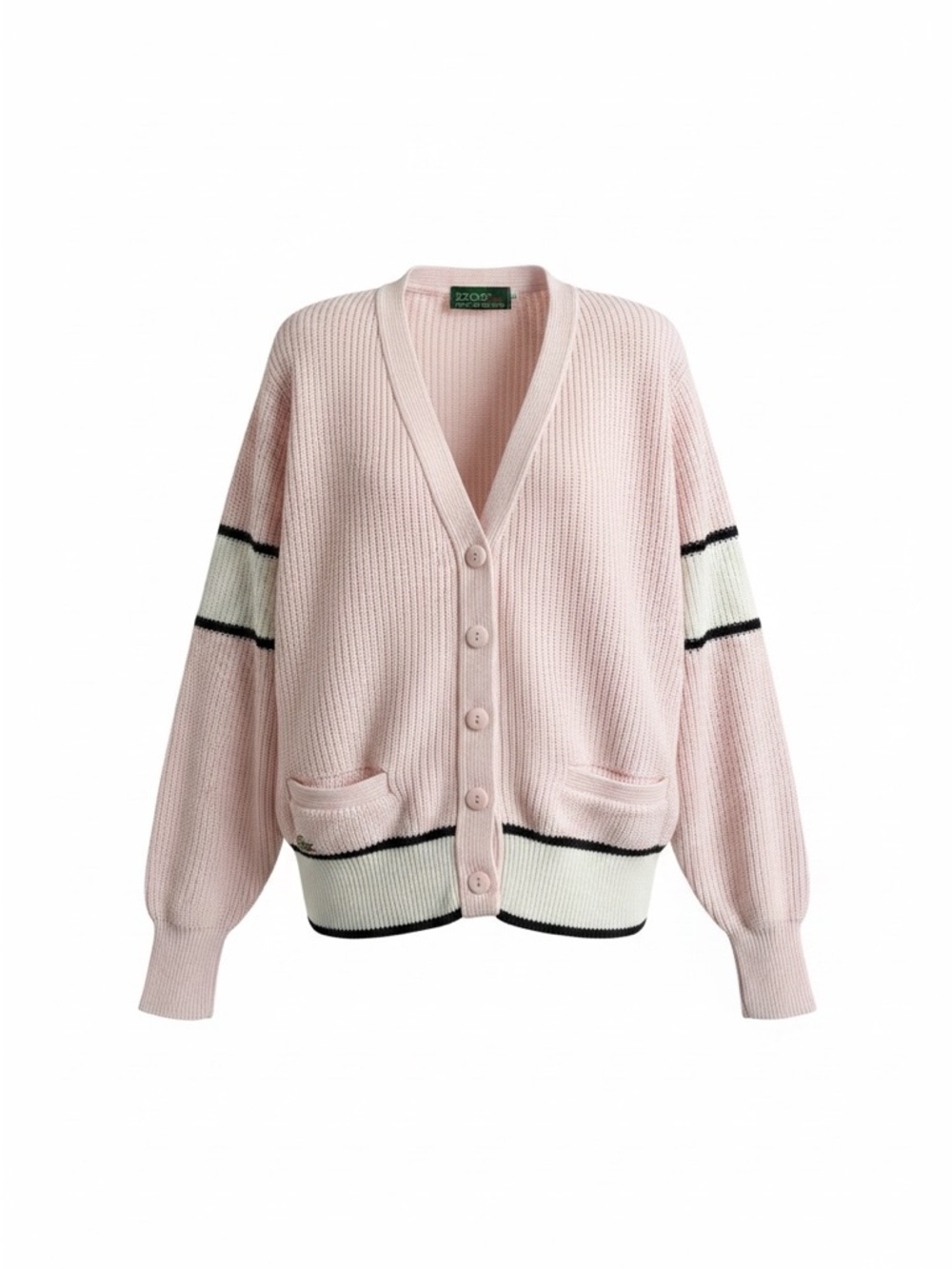 Vintage Lacoste IZOD Pink Cropped Cardigan Chunky Knit Preppy Cottagecore